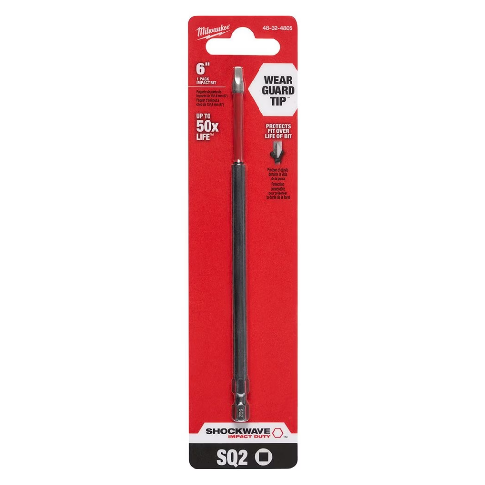 Milwaukee 48-32-4805 SHOCKWAVE Impact Duty 6 in. Square #2 Alloy Steel Screw Driver Bit (1-Pack)