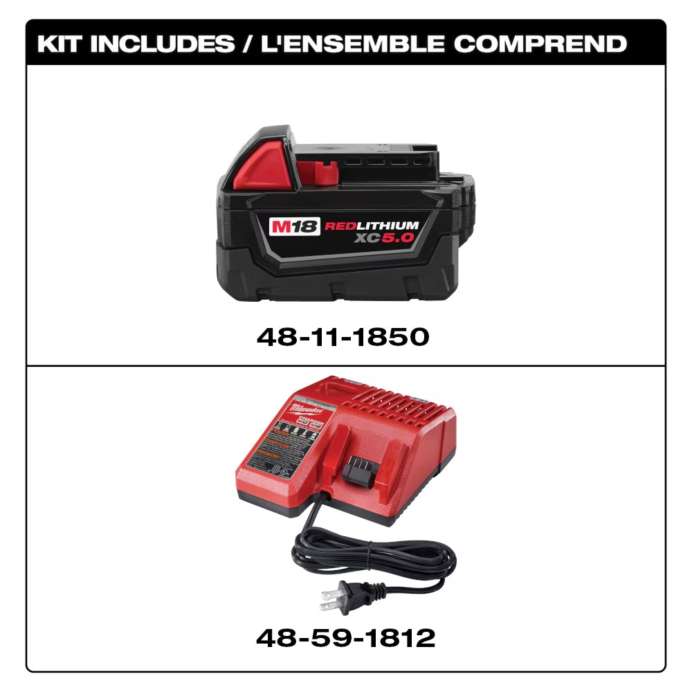 Milwaukee 48-59-1850 18V M18 Lithium-Ion Extended Capacity (XC) 5.0 Ah REDLITHIUM Battery with Multi-Voltage Charger