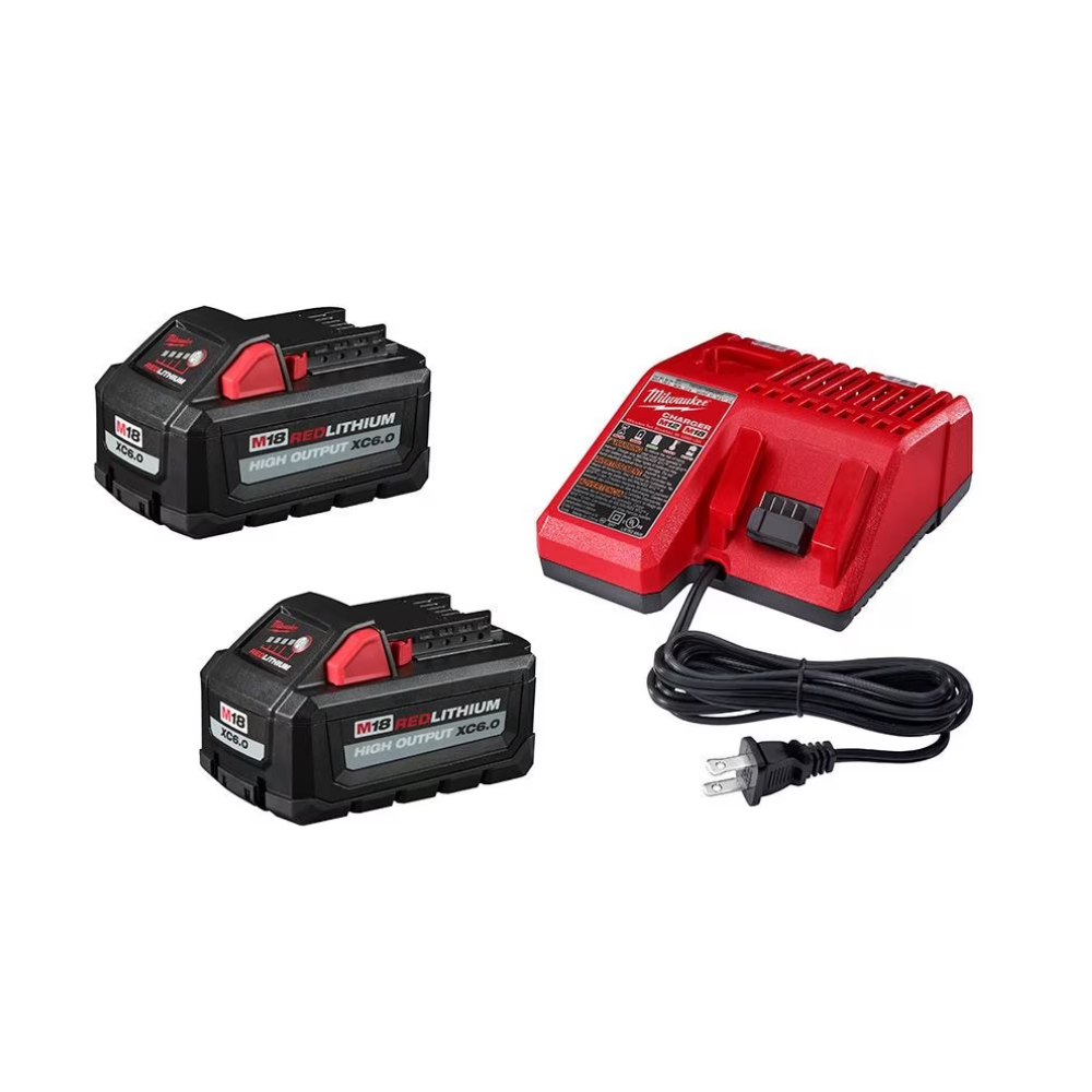 Milwaukee 48-59-1862SC 18V M18 Lithium-Ion Extended Capacity (XC) 6.0 Ah HIGH OUTPUT Battery with Multi-Voltage Charger (2-Pack)