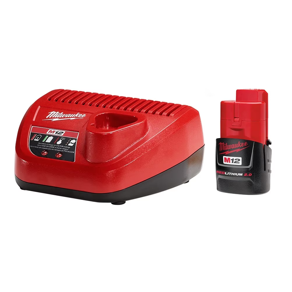 Milwaukee 48-59-2420 12V M12 Lithium-Ion Compact (CP) 2.0 Ah REDLITHIUM Battery with Charger