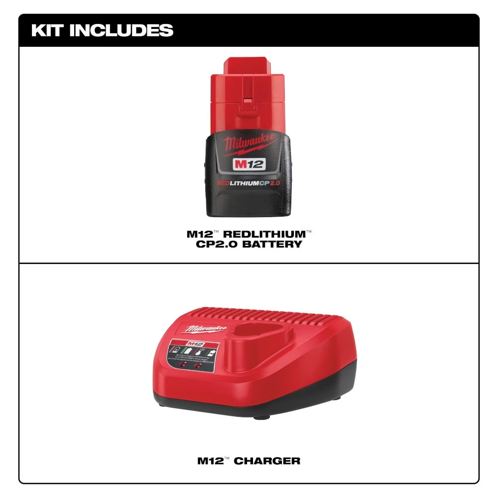 Milwaukee 48-59-2420 12V M12 Lithium-Ion Compact (CP) 2.0 Ah REDLITHIUM Battery with Charger