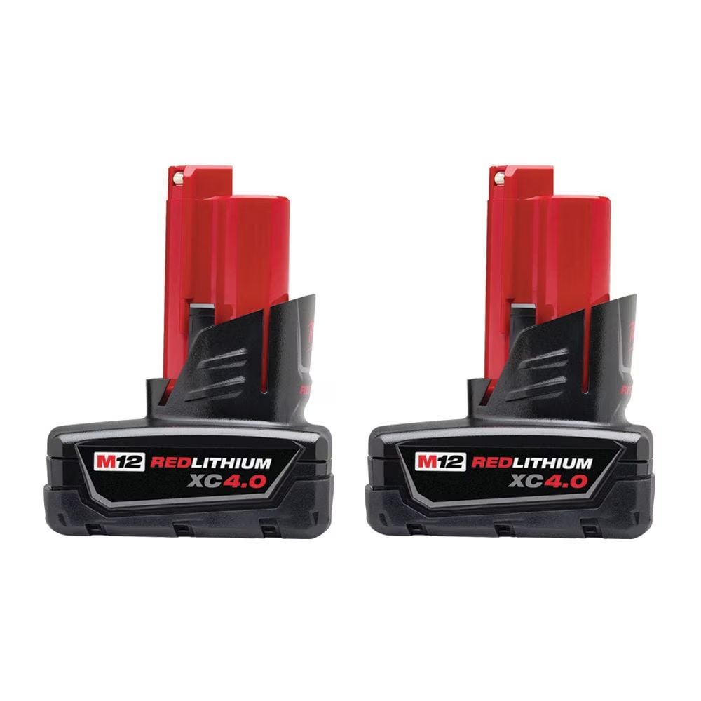 Milwaukee 48-59-2442SPC 12V M12 Lithium-Ion Extended Capacity (XC) 4.0 Ah REDLITHIUM Battery with Charger and Bag (2-Pack)