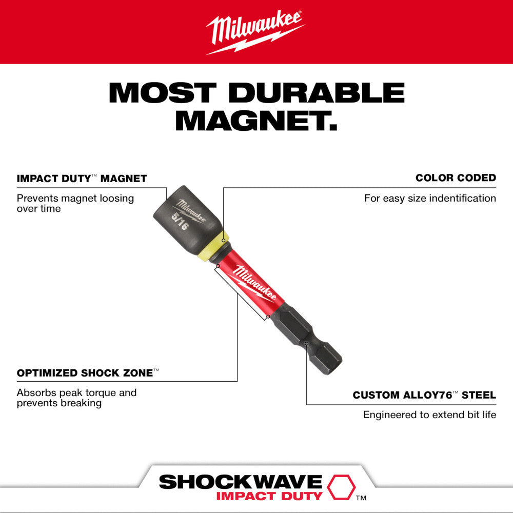 Milwaukee 49-66-4566 4pc 2-9/16in SHOCKWAVE Impact Duty Magnetic Nut Driver Set