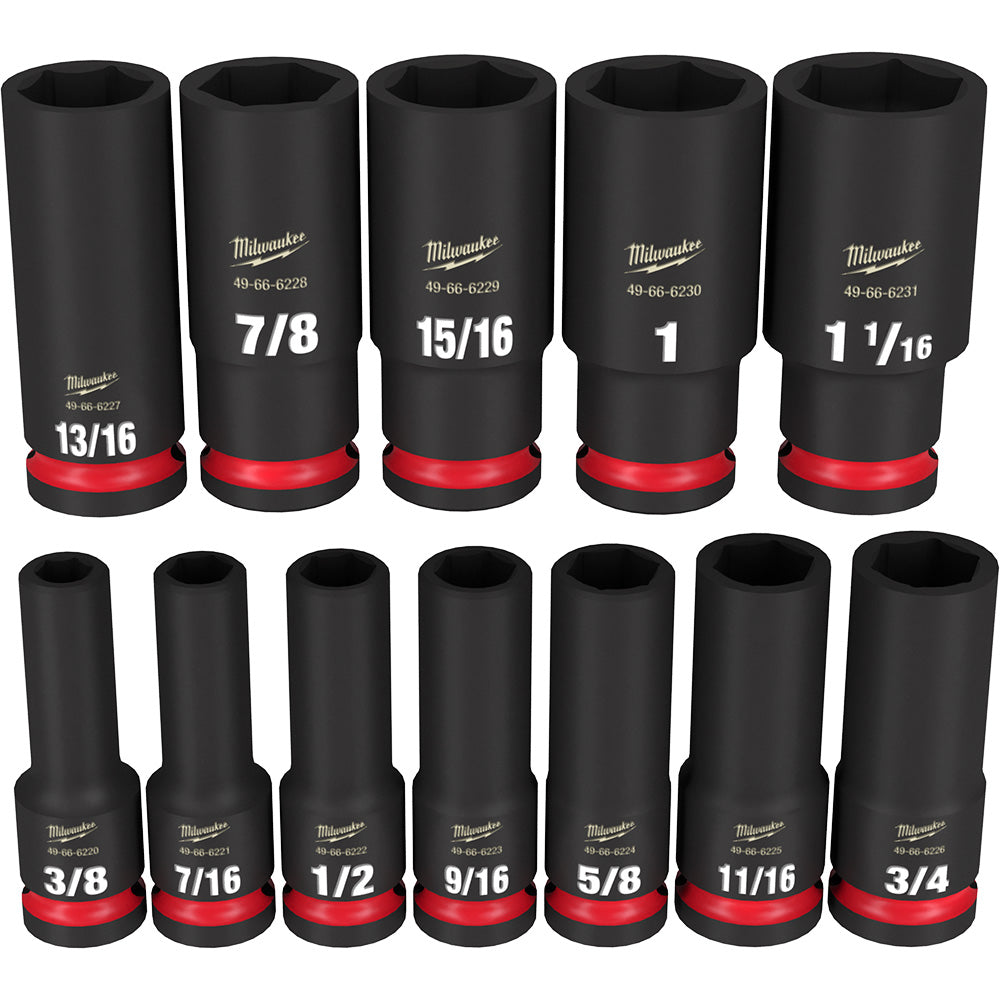 Milwaukee 49-66-7011 SHOCKWAVE Impact Duty 12pc 1/2in SAE Deep 6 Point Socket Set