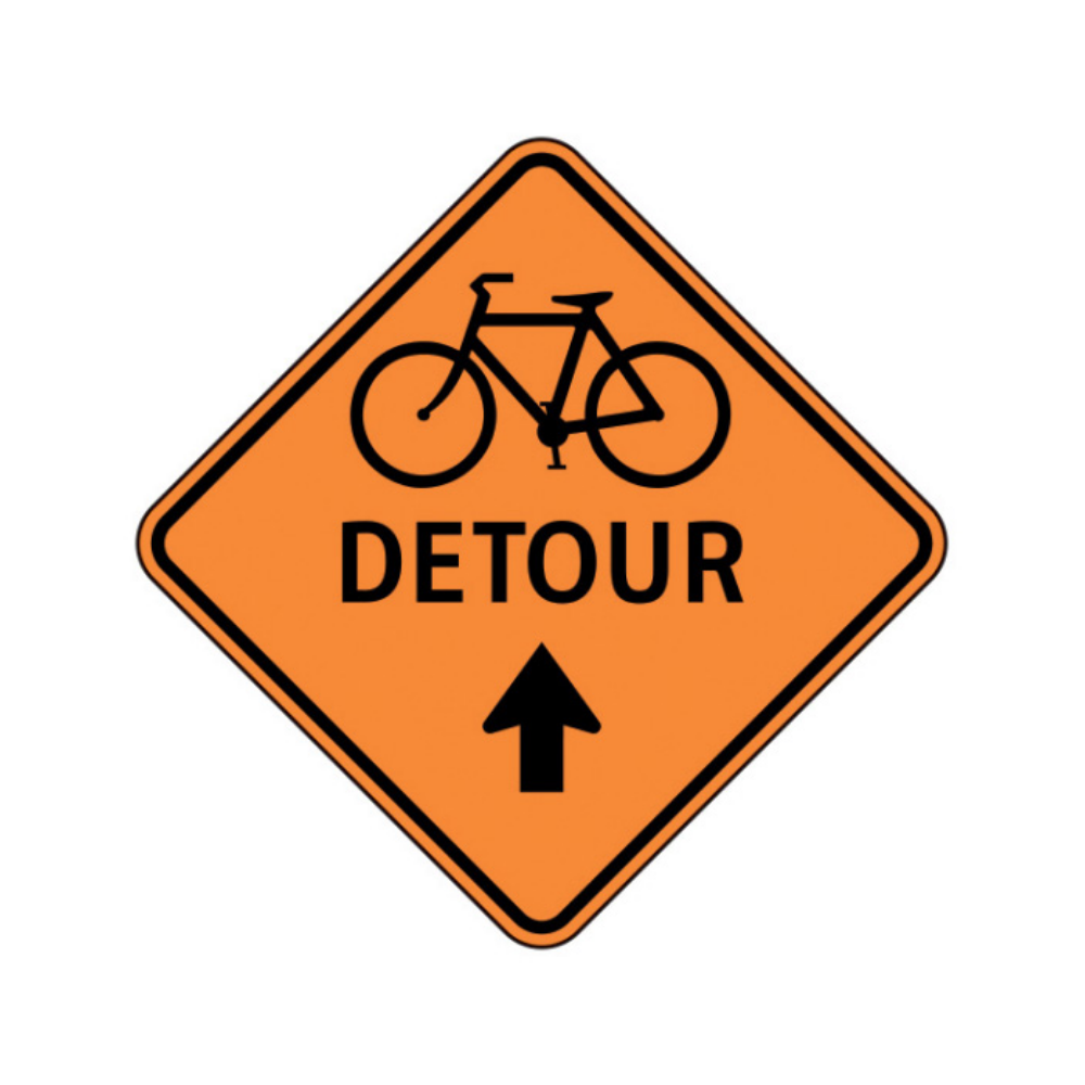 Bike (Symbol), Detour Ahead (Arrow) Aluminum Sign - 75x75cm and 120x120cm