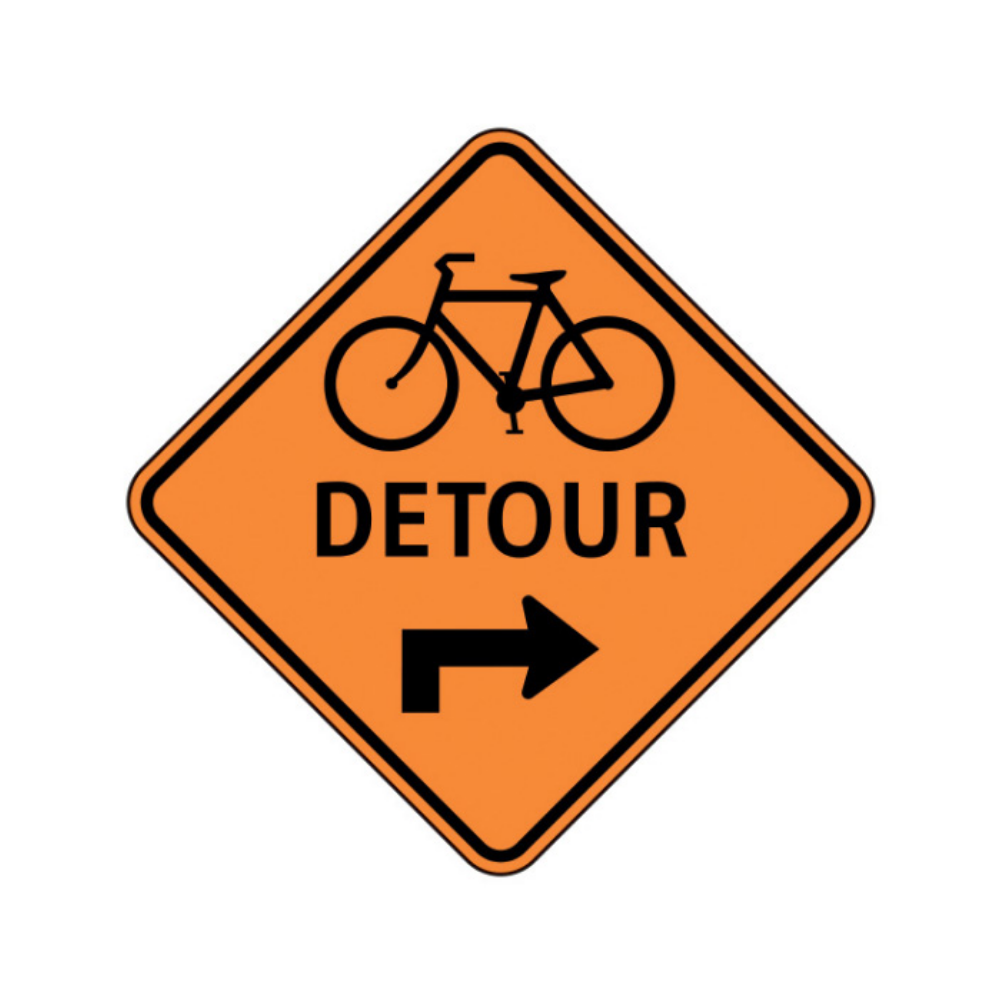 Bike (Symbol), Detour Ahead-Right (Arrow) Aluminum Sign - 75x75cm and 120x120cm