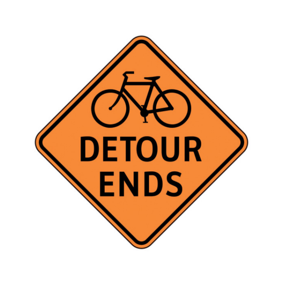 Bike (Symbol), Detour Ends Aluminum Sign - 75x75cm and 120x120cm
