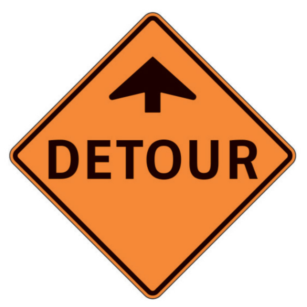 Detour (Ahead Arrow) Aluminum Sign - 75x75cm and 120x120cm