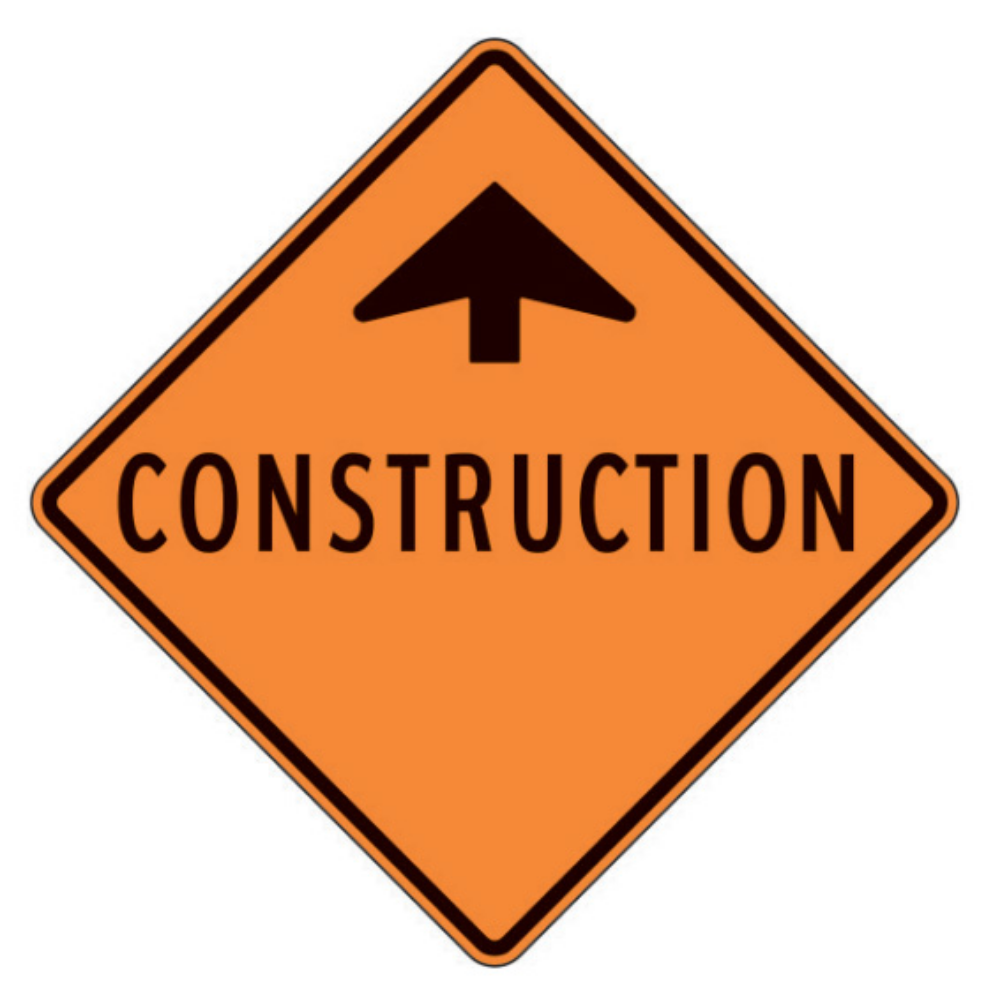 Construction (Ahead Arrow) Aluminum Sign - 75x75cm and 120x120cm