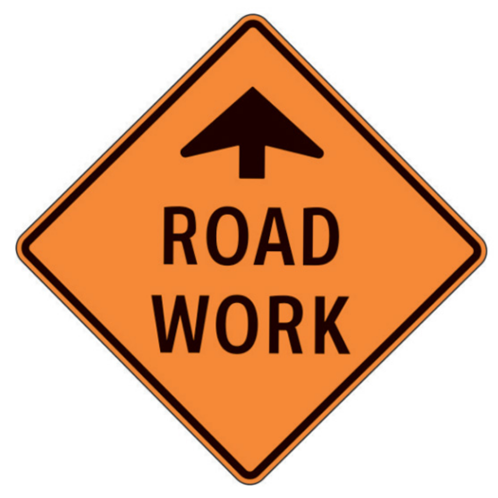 Road Work (Ahead Arrow) Aluminum Sign - 75x75cm and 120x120cm