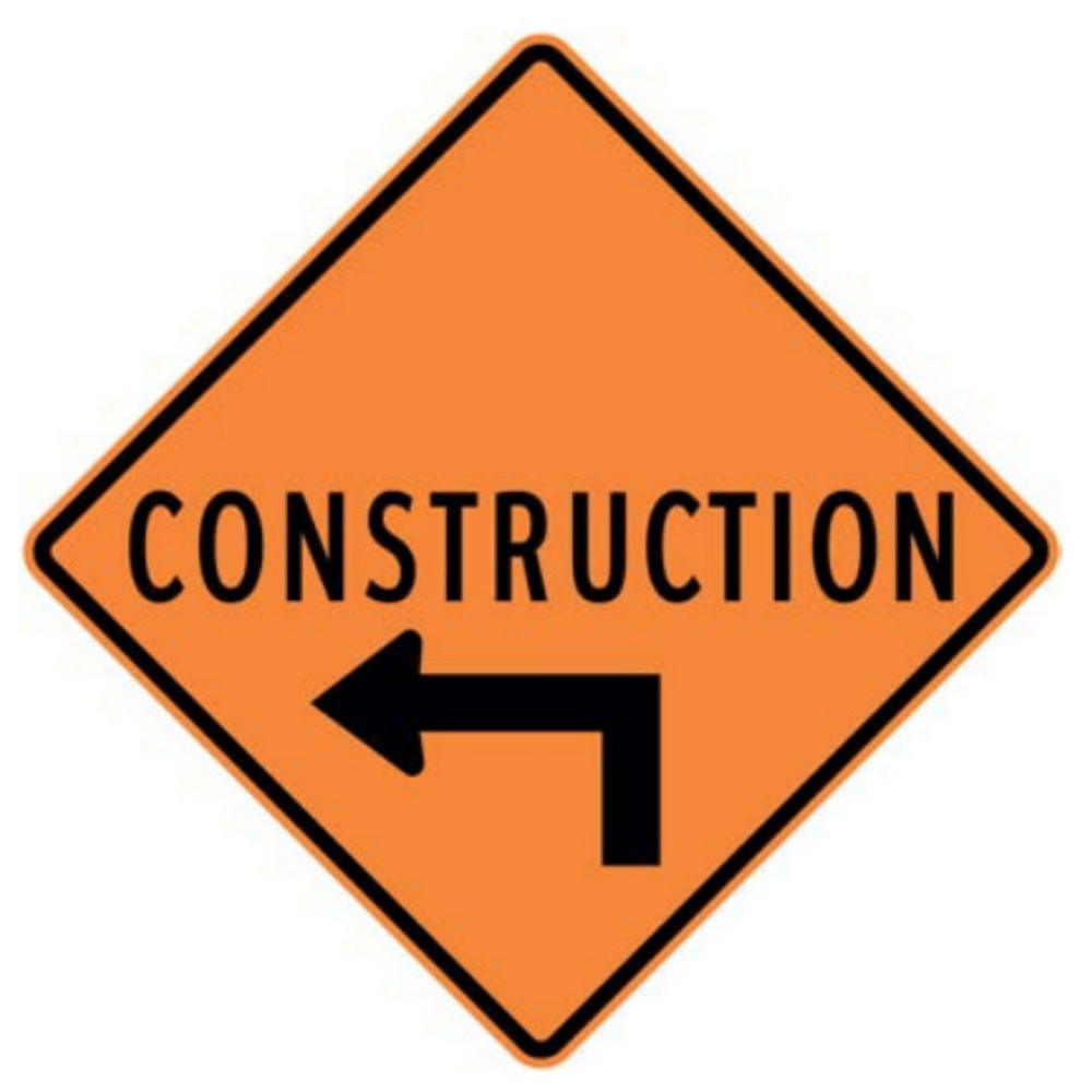 Construction (Hard Left Turn Arrow) Aluminum Sign - 75x75cm and 120x120cm
