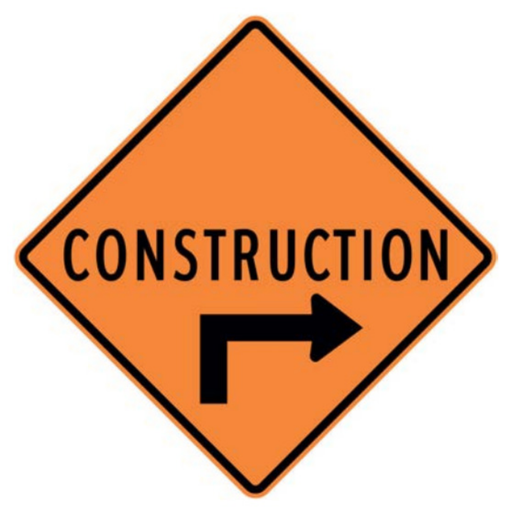 Construction (Hard Right Turn Arrow) Aluminum Sign - 75x75cm and 120x120cm
