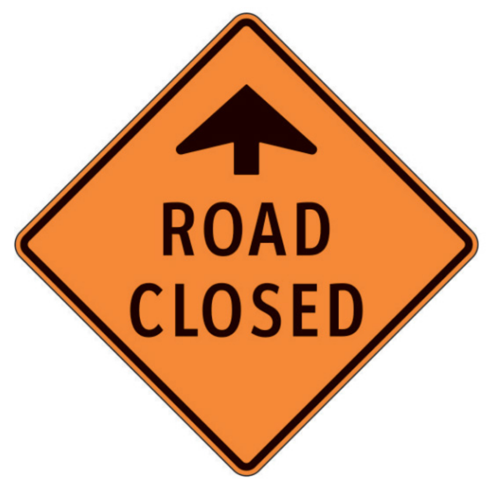 Road Closed (Ahead Arrow) Aluminum Sign - 75x75cm and 120x120cm