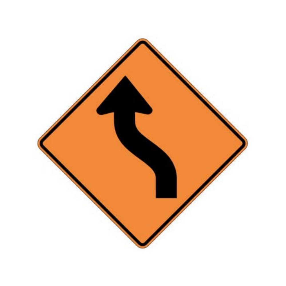 Single Lane Curve Left Aluminum Sign - 75x75cm and 120x120cm