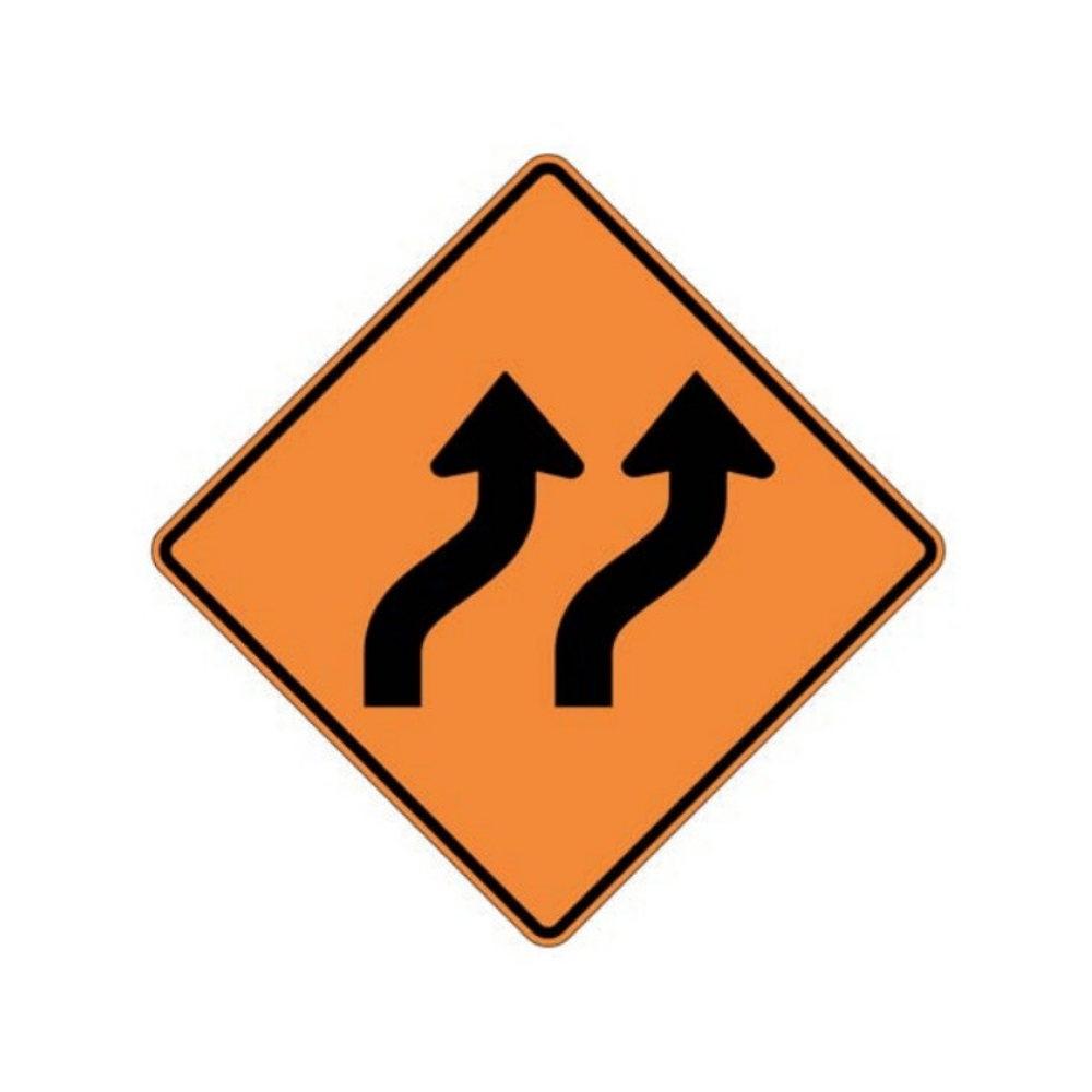 Double Lane Curve Right Aluminum Sign - 75x75cm and 120x120cm