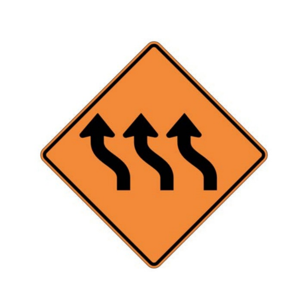Triple Lane Curve Left Aluminum Sign - 75x75cm and 120x120cm