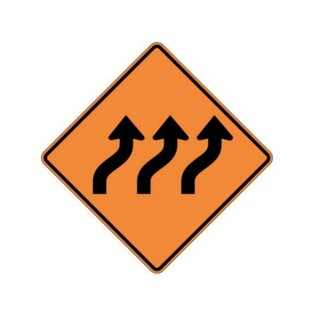 Triple Lane Curve Right Aluminum Sign - 75x75cm and 120x120cm