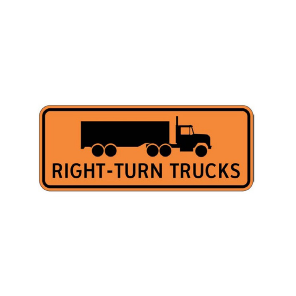 Right Turn Trucks in Roundabout (Tab) Aluminum Sign - 75x30cm
