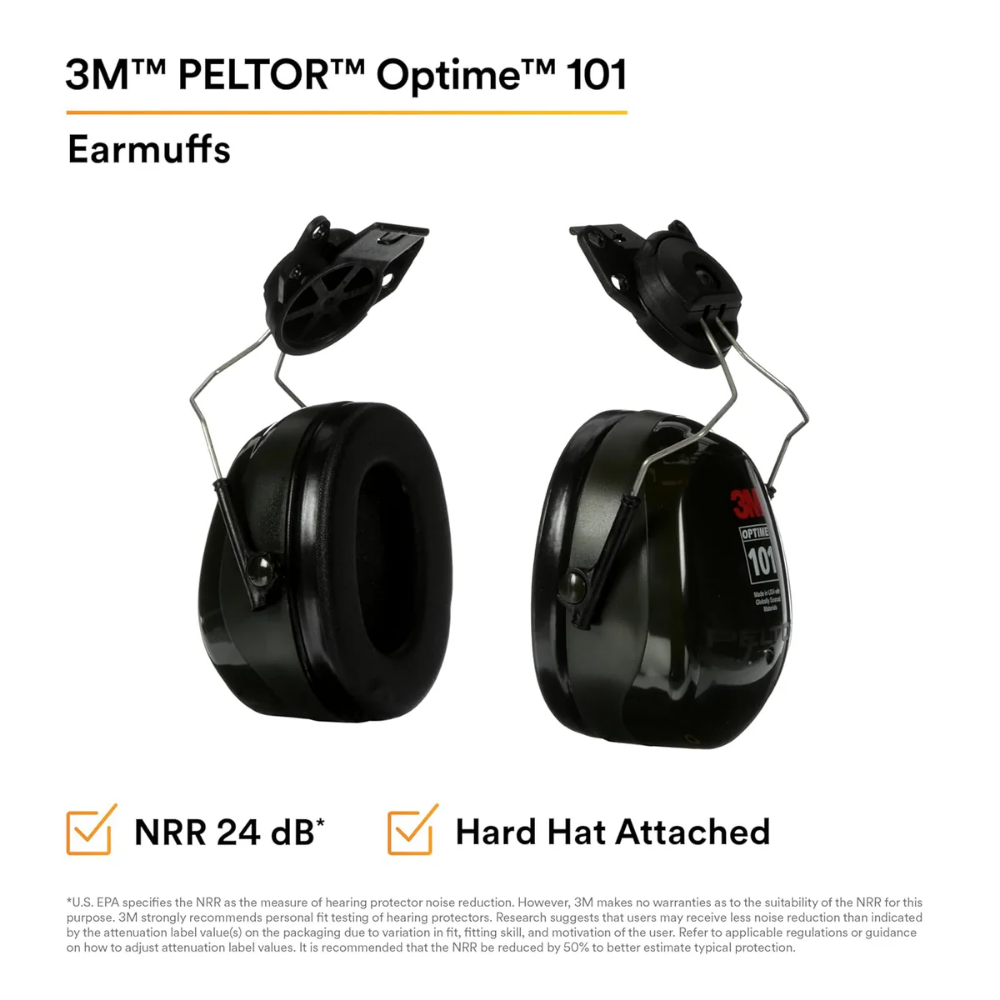 3M™ PELTOR™ Optime™ 101 Earmuffs, H7P3E, Hard Hat Attached