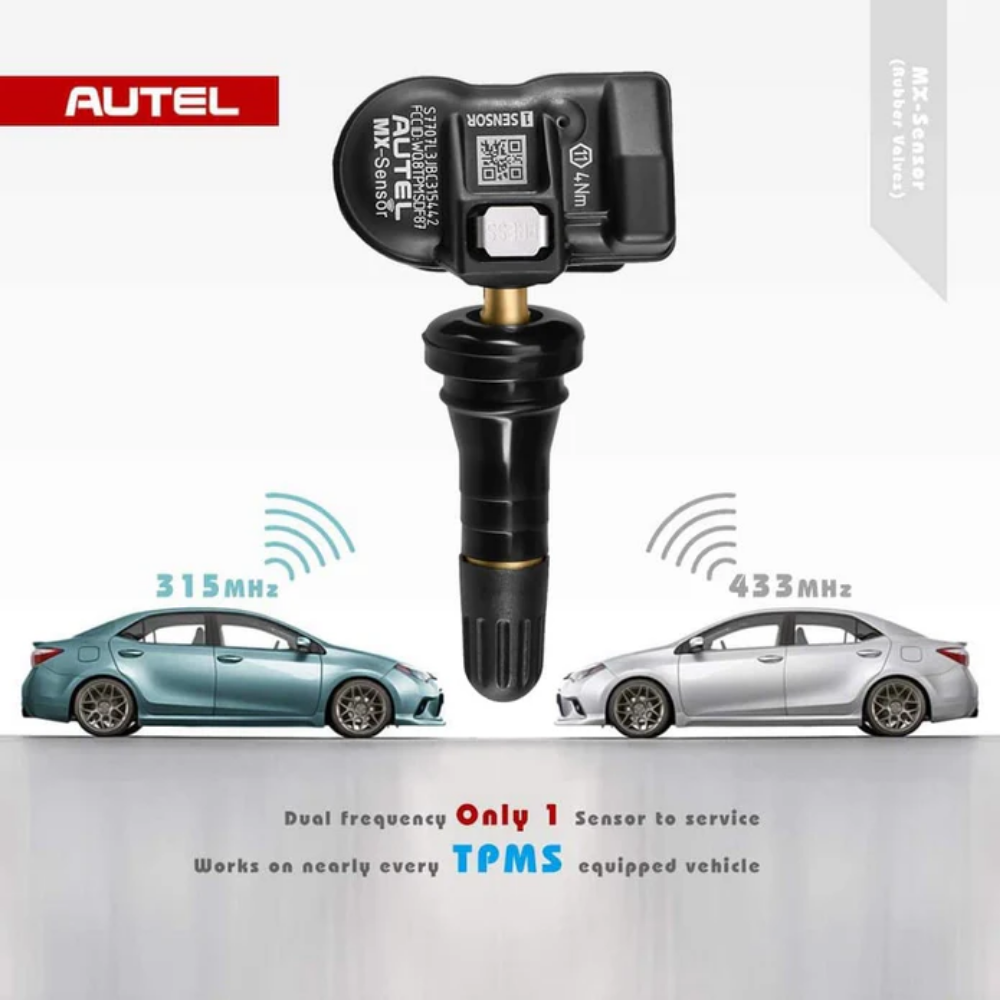 Autel MX-Sensor 1-Sensor – Universal Programmable TPMS (315MHz + 433MHz) with Press-in Rubber Valve Stem