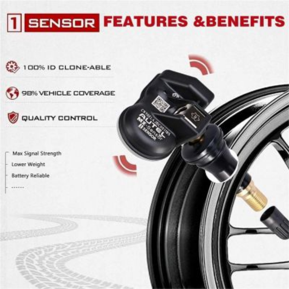 Autel MX-Sensor 1-Sensor – Universal Programmable TPMS (315MHz + 433MHz) with Press-in Rubber Valve Stem