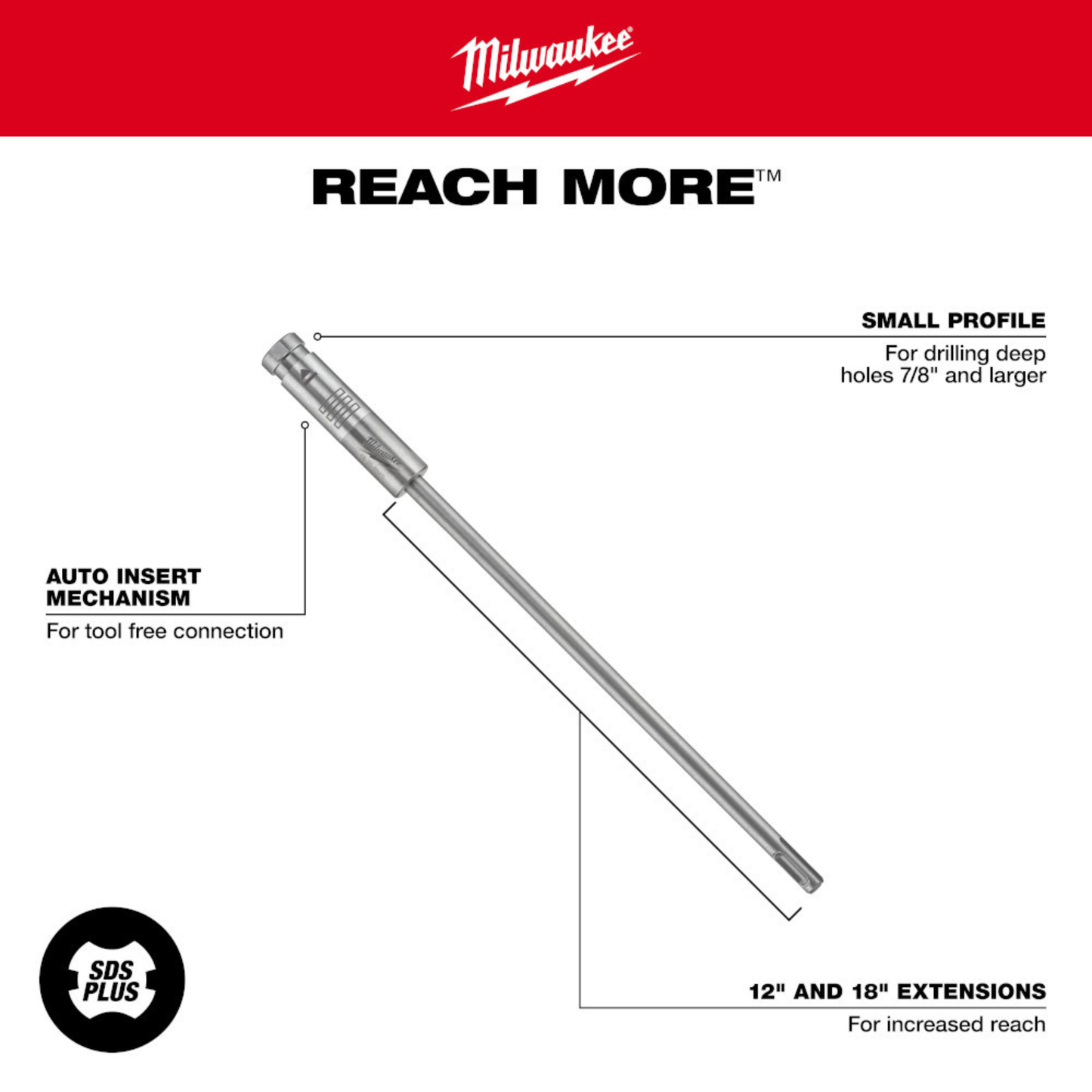 Milwaukee 48-20-6945 18in PLUS-LOK SDS Plus Extension