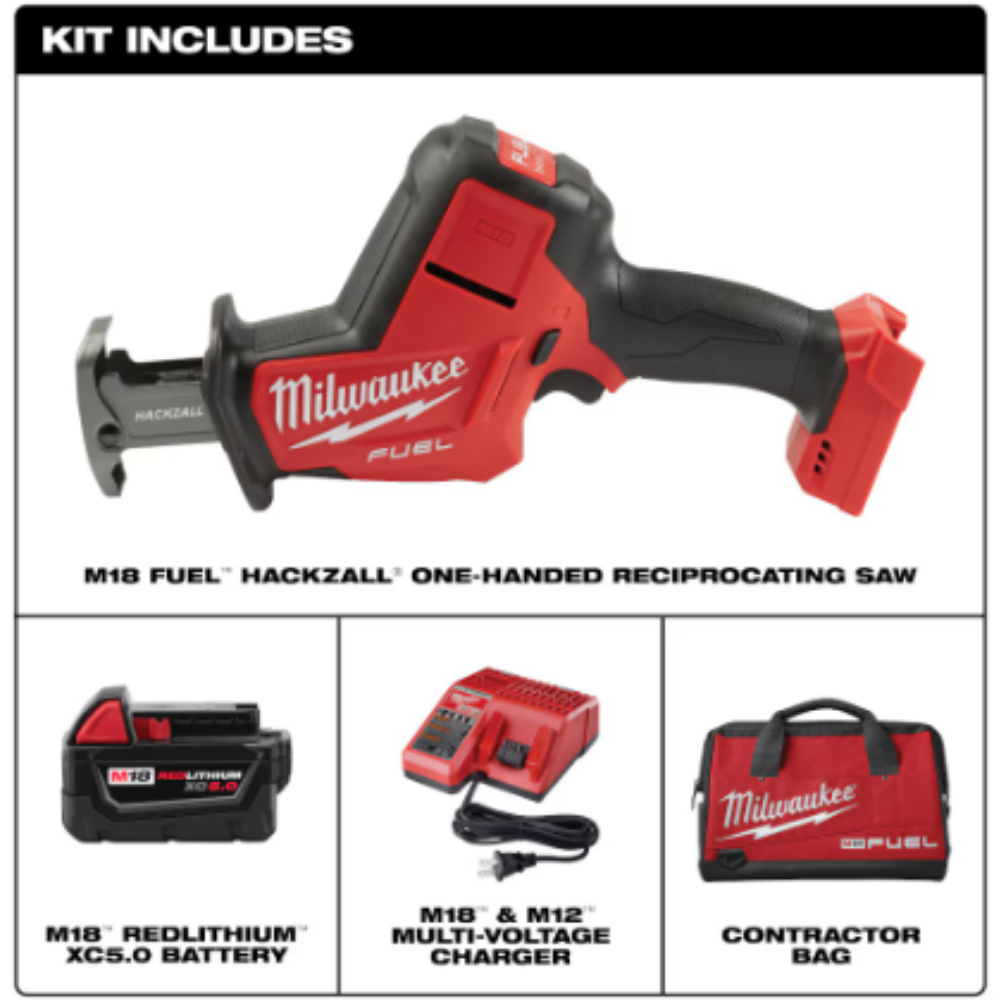 Milwaukee 2719-21 M18 FUEL 18-Volt Li-Ion Brushless Cordless HACKZALL Recip Saw Kit With(1) 5.0Ah Battery,Charger & Tool Bag