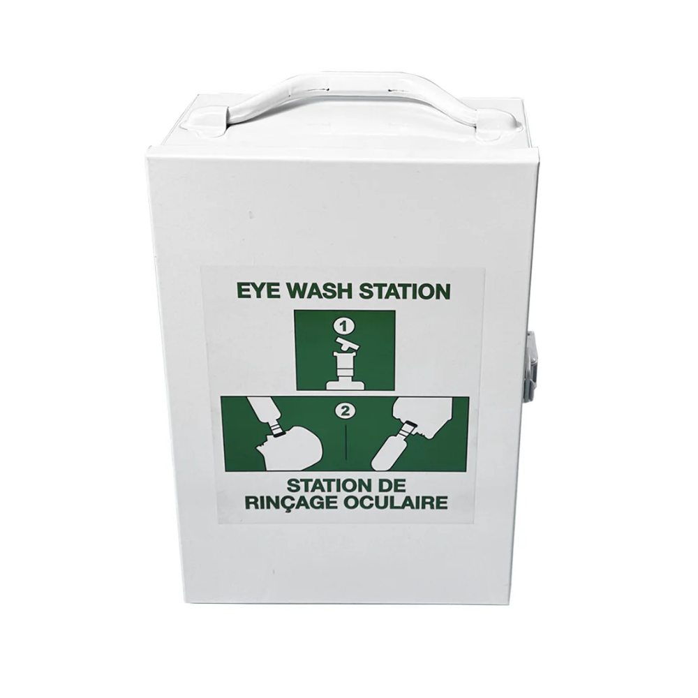 Eye Wash Metal Station, Empty w/Eye Wash Bottle Label