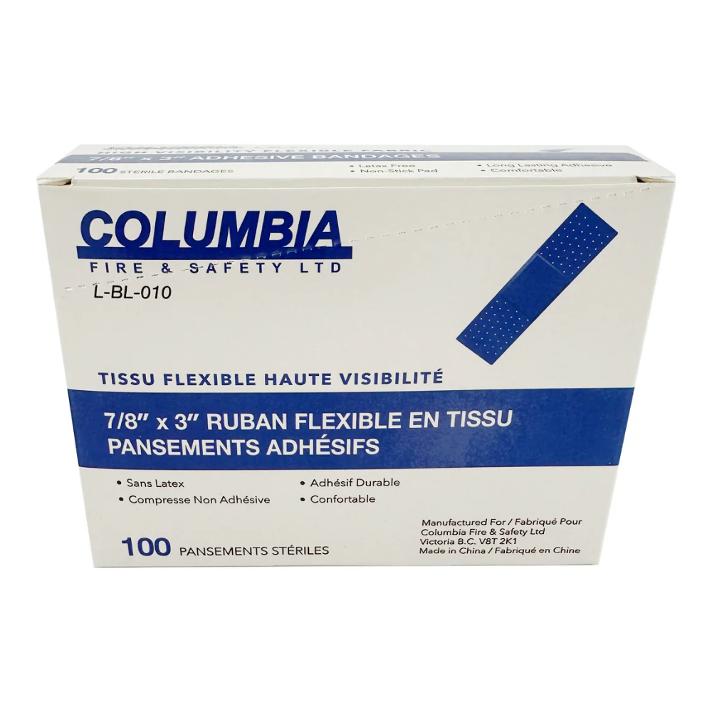 LEO Bandaids (STRIP) Blue Metal Detectable 7/8" X 3" (2.23cm x 7.62cm) - 100 Pcs./Box