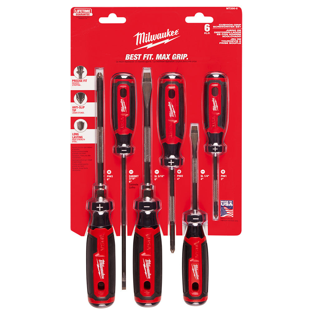 Milwaukee MT200-6 6pc Cushion Grip Assorted Screwdriver Set