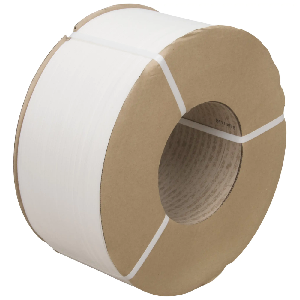 Polypropylene Strapping – 3/8" Wide x 12,900' Long, White, Machine Grade