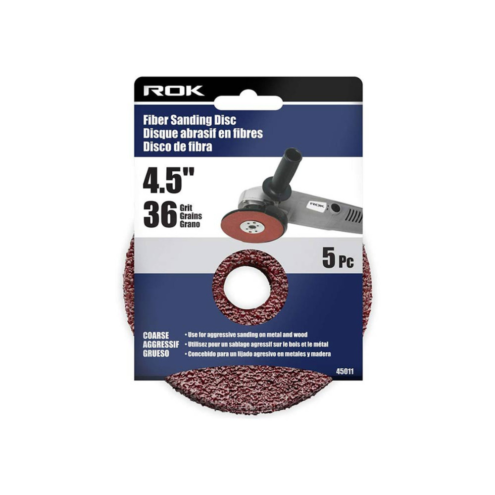 ROK 45011 4-1/2in 36 Grit Fibre Sanding Discs - 5pk