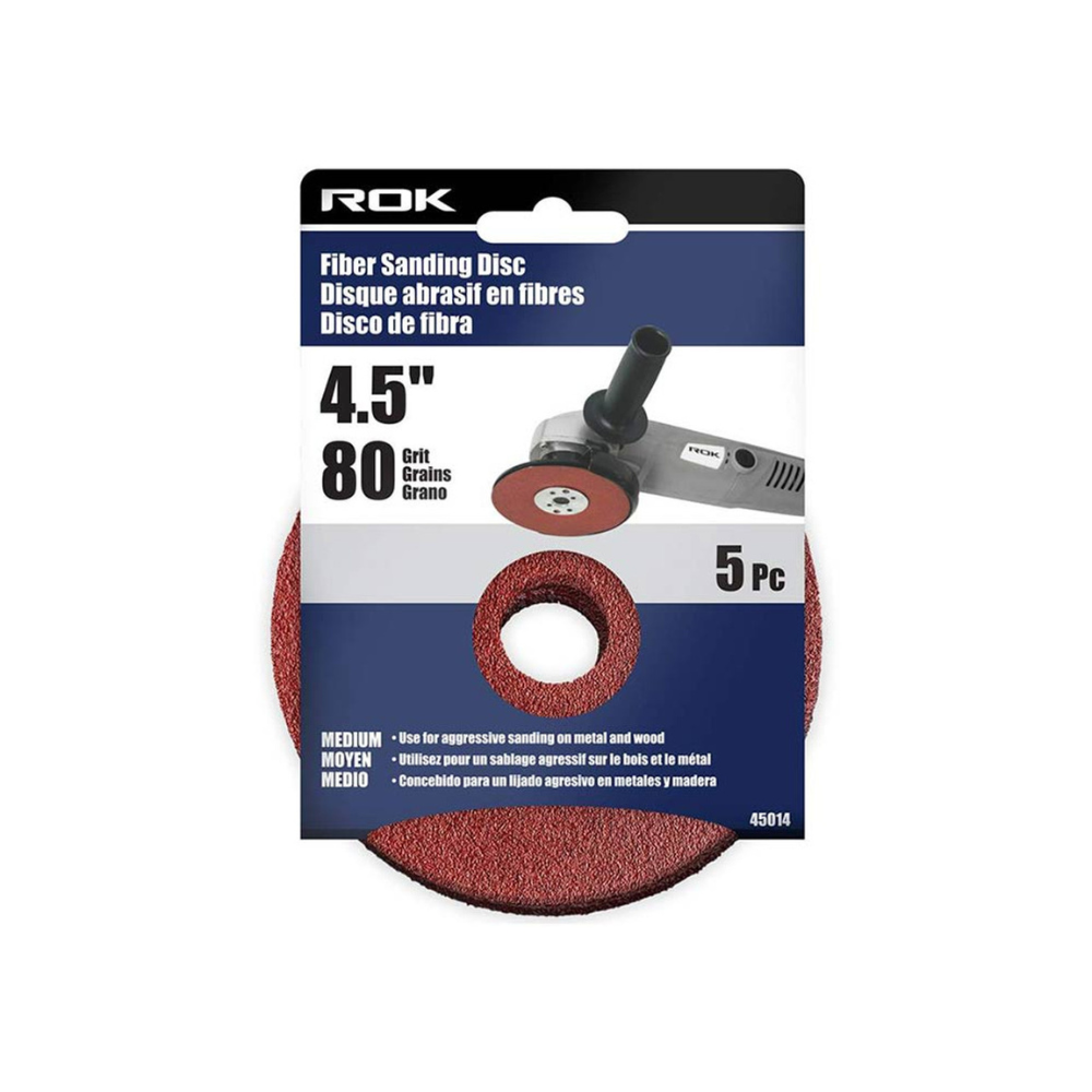 ROK 45014 4-1/2in 80 Grit Fibre Sanding Discs - 5pk