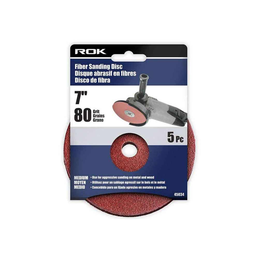 ROK 45034 7in 80 Grit Fibre Sanding Discs - 5pk
