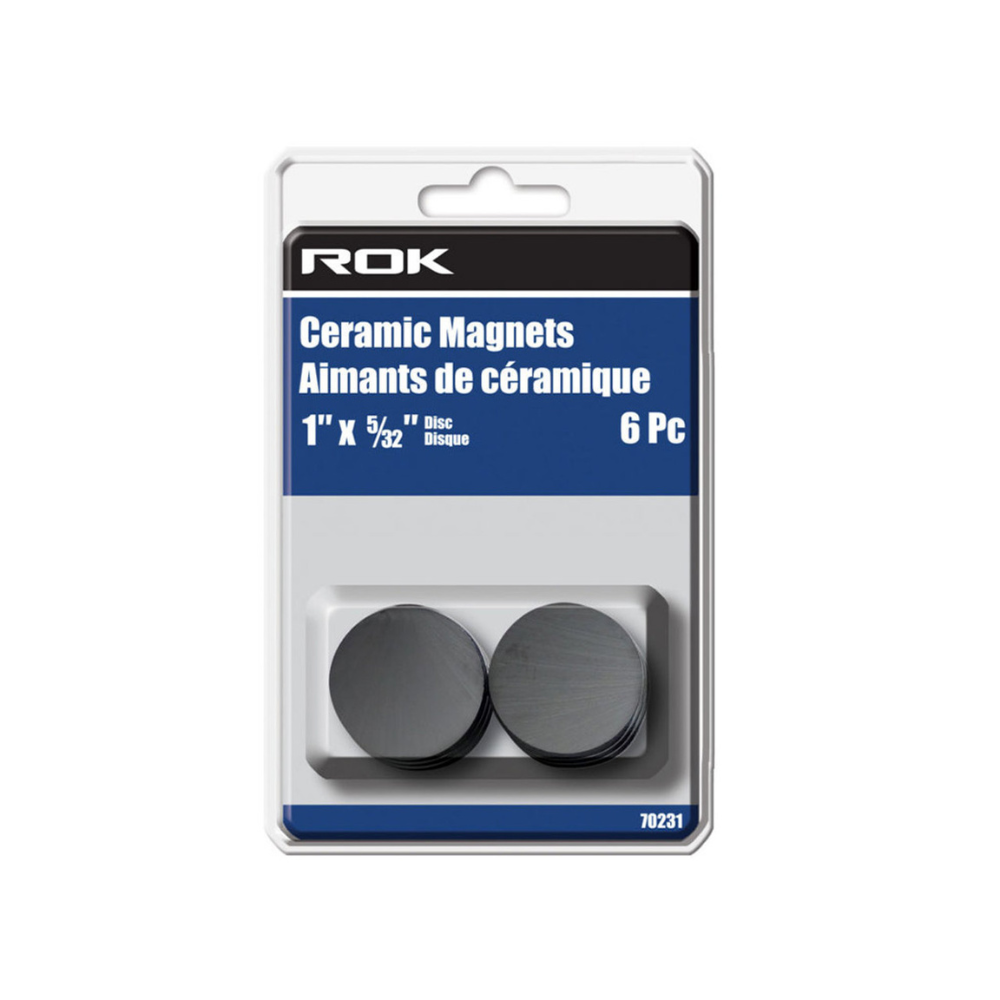 ROK 70231 1in x 5/32in Ceramic Magnet Discs - 6pk