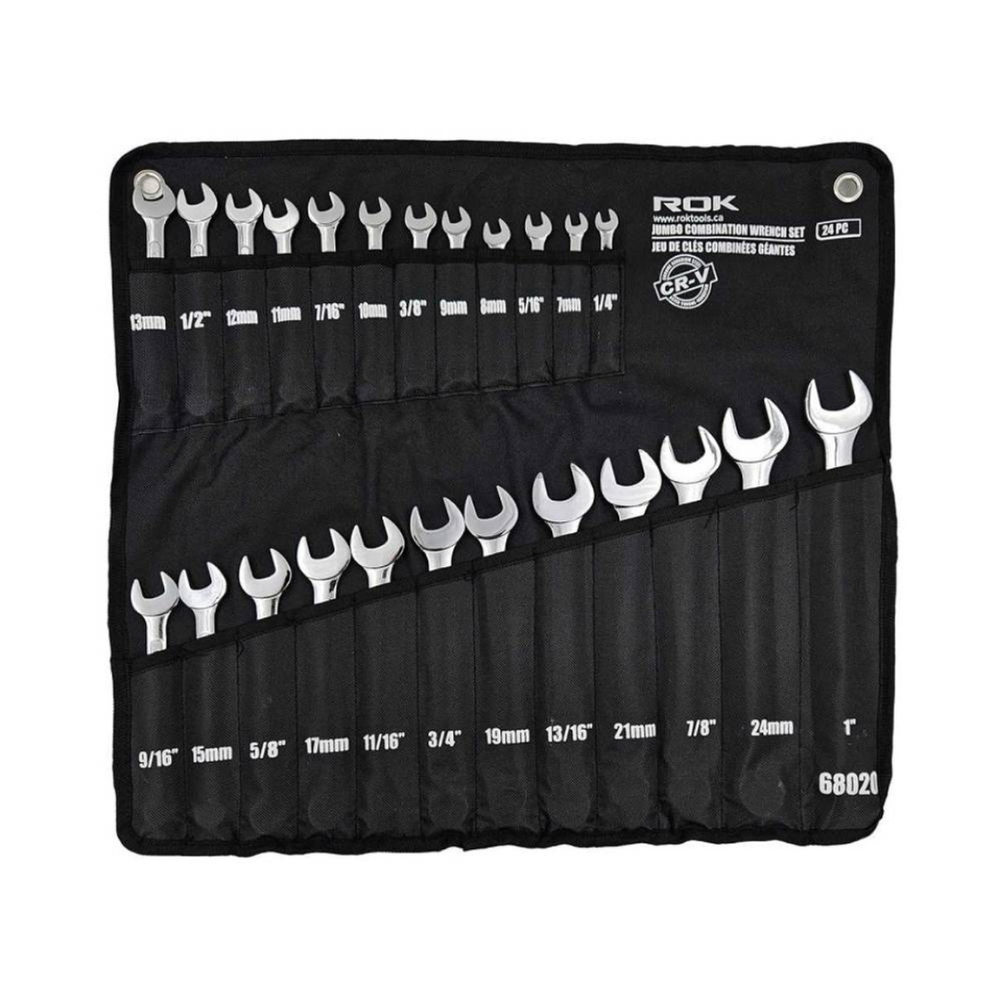 ROK 68020 24pc SAE/Metric Cr-V Jumbo Combination Wrench Set