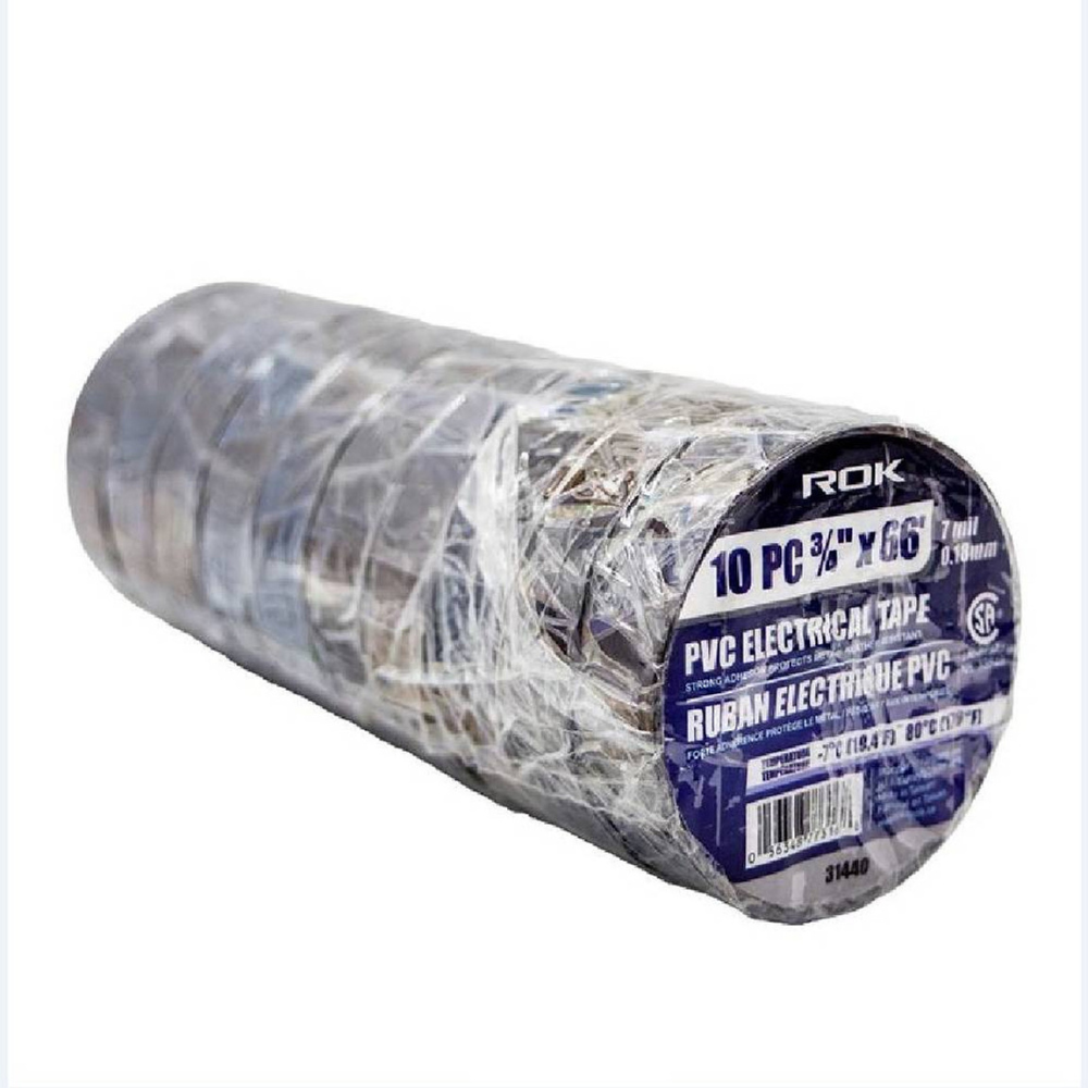 ROK 31440 3/4in Black Electrical Tape - 10pk