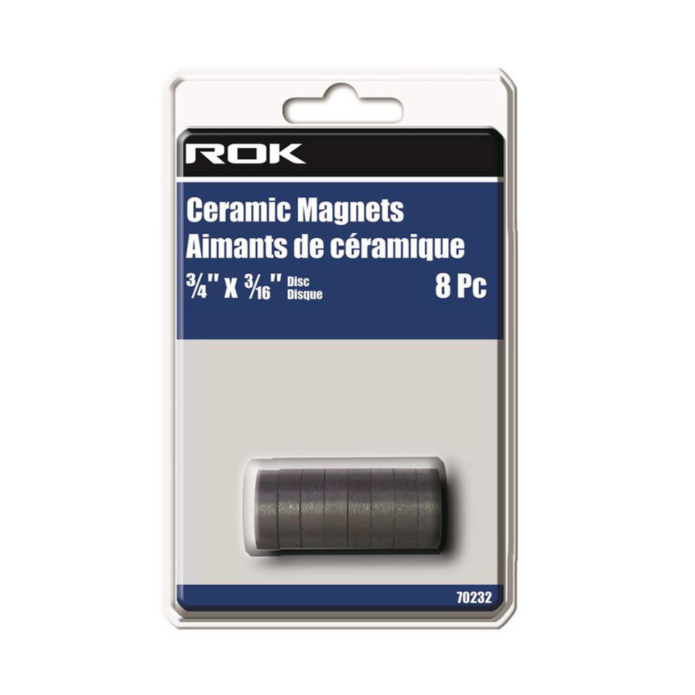 ROK 70232 3/4in x 3/16in Ceramic Magnet Discs - 8pk