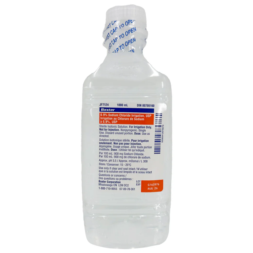 Baxter 0.9% Sodium Chloride Sterile Saline Irrigation Solution 1000ml Single Use