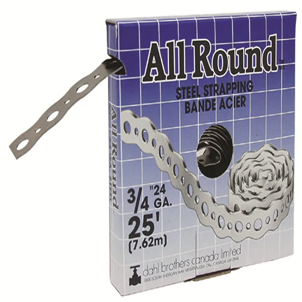 Dahl All Round Steel Strapping – 24 Gauge, 3/4 inch x 25 ft | Perforated Pipe Hanger Strap for Plumbing & HVAC