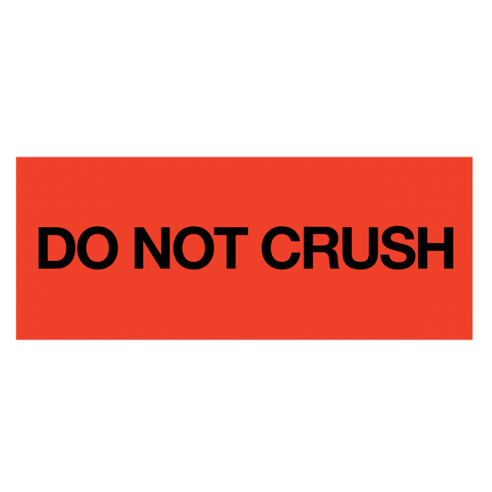 Do Not Crush neon red and black shipping label, 2in x 5.38in, 500 per roll