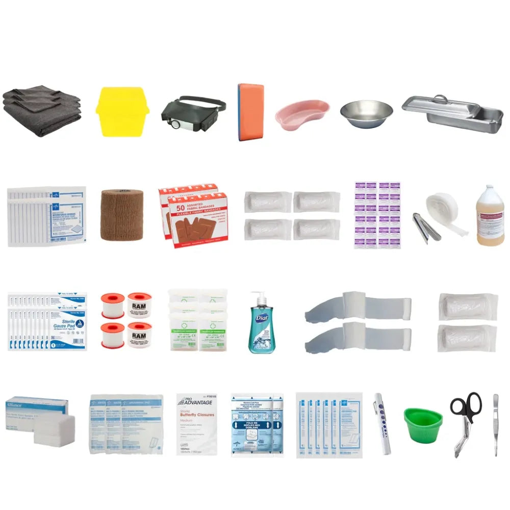 A comprehensive B.C. Dressing Station (FSBCDS) in a high-visibility red bag, compliant with British Columbia WorkSafeBC Level 1 regulations.