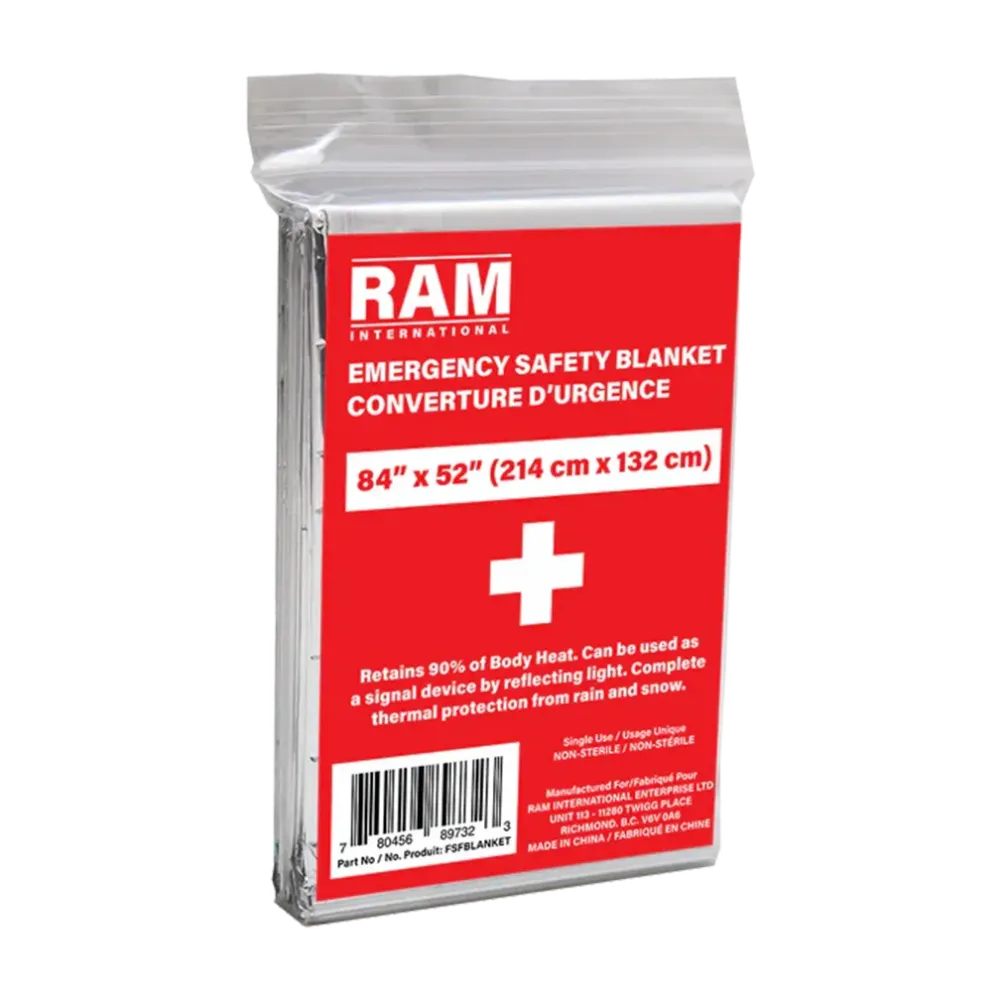 Silver Emergency FSFBLANKET Foil Blanket made of reflective Mylar, designed for heat retention and protection against hypothermia in rescue scenarios.