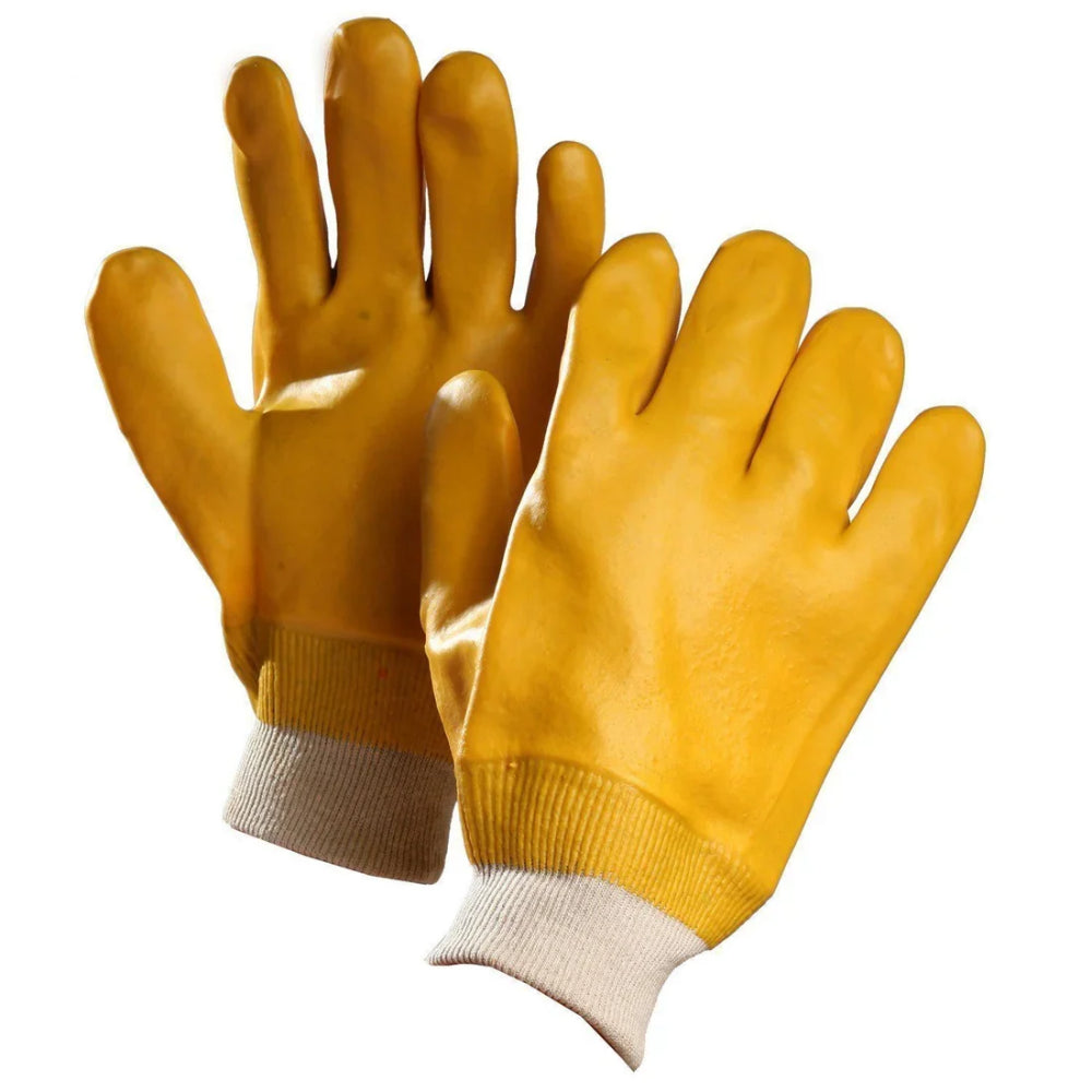 Chemical Resistant Gloves Yellow PVC Coated Knit Wrist | Protective Work Gloves