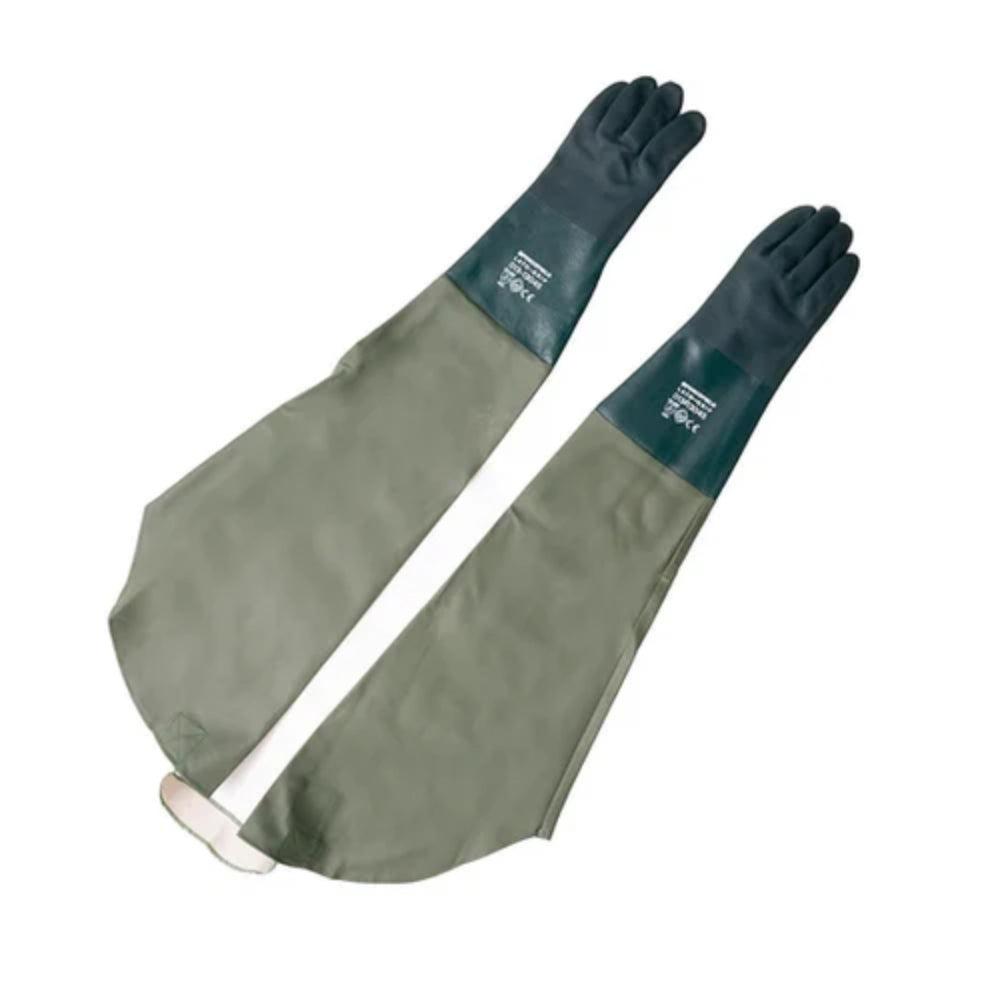 Premium Double-Dipped PVC Coated Gloves with 18" Gauntlet Sleeve & Strap | Chemical Resistant Work Gloves