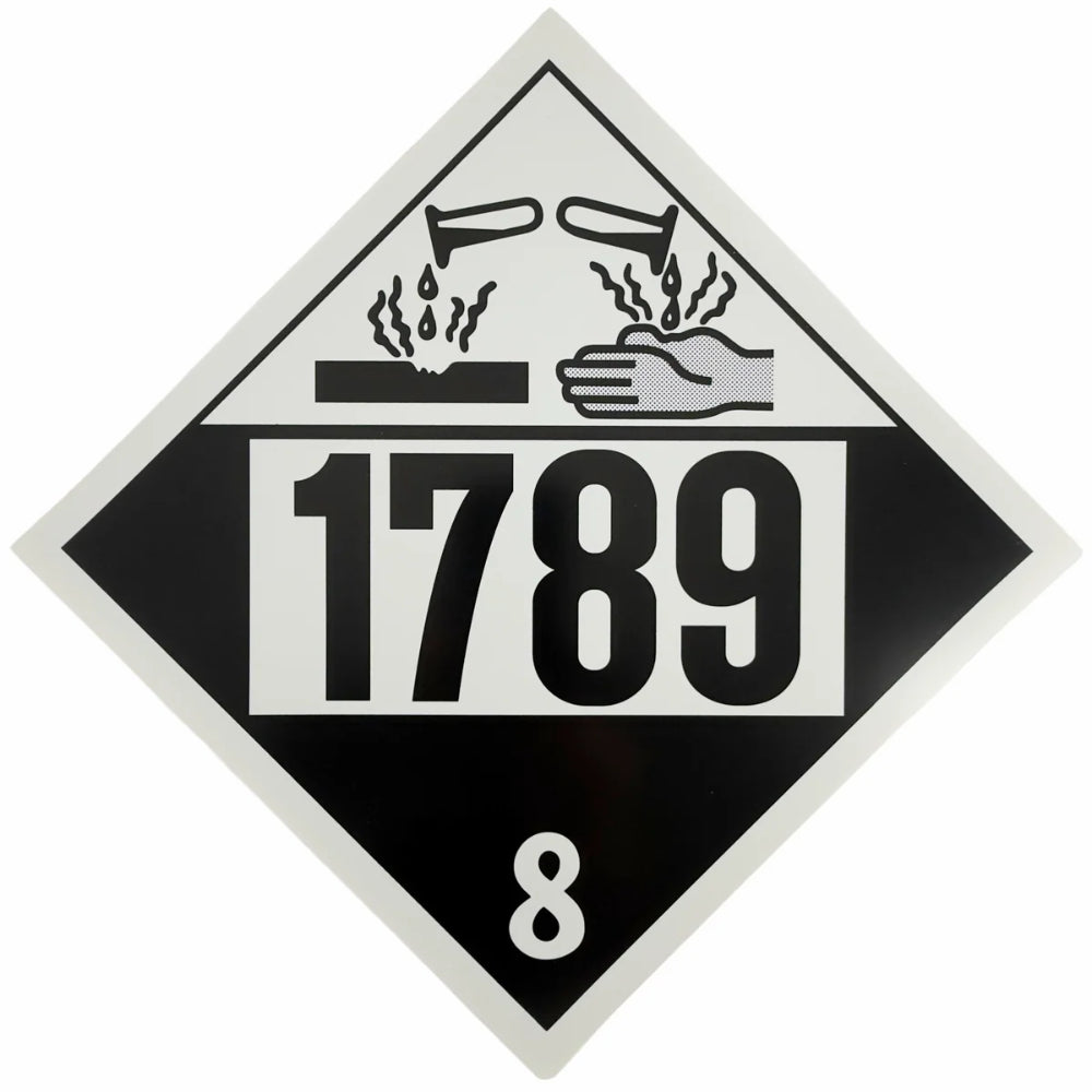 Class 8 (UN 1789) Hydrochloric Acid Placard | Corrosive Hazard Sign
