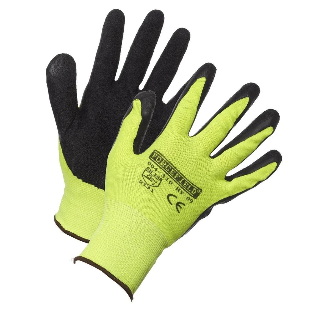 Forcefield Hi-Vis Nylon Work Gloves with Crinkle Latex Grip