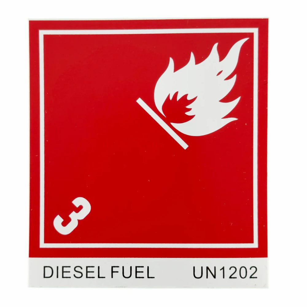 Class 3 Diesel Fuel Placard Label | UN 1202 | 4" × 4"