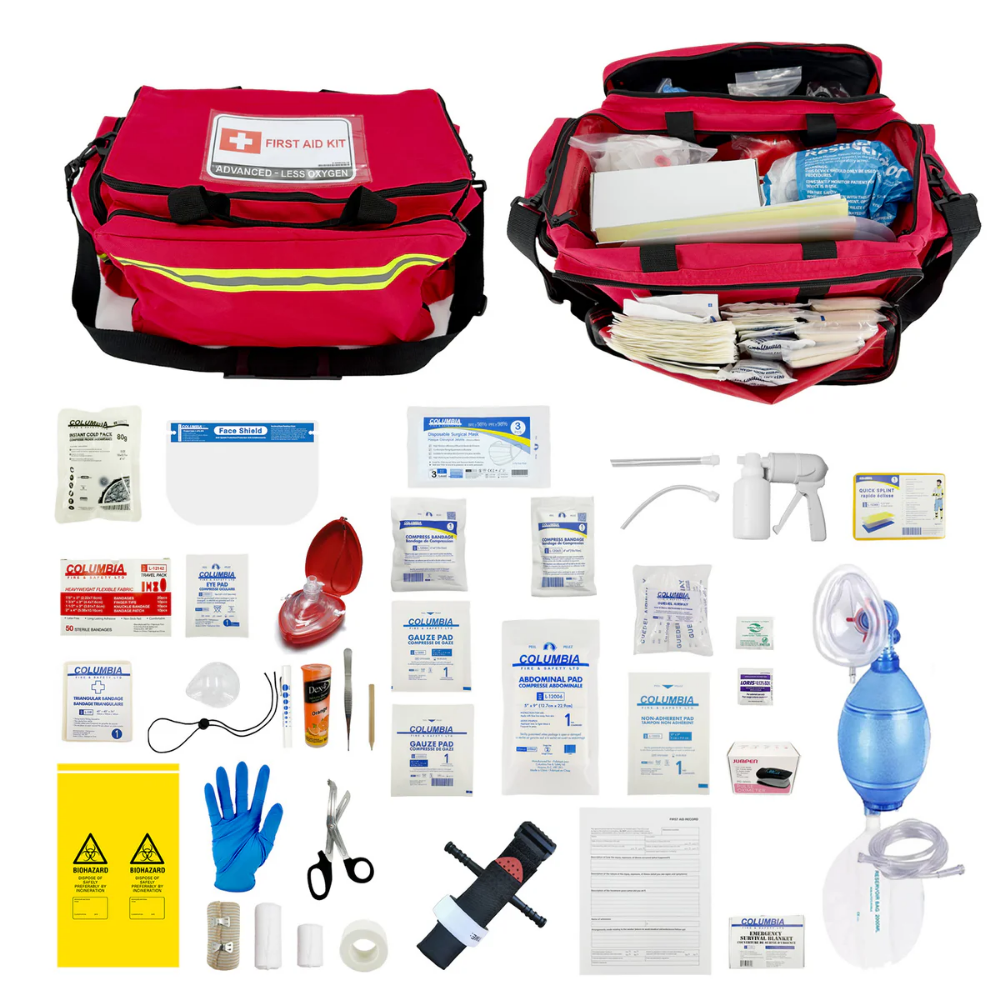 The LEO N-WSBC04-1S Advanced First Aid Kit featuring high-quality medical supplies and trauma dressings in a durable storage container.