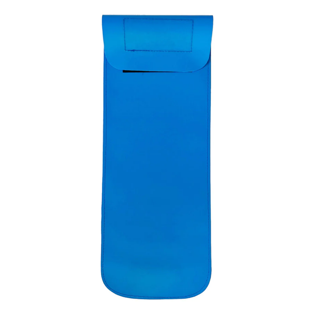 Durable blue 6" x 16" weighted sand bag with a secure closure for medical positioning and industrial safety stability.